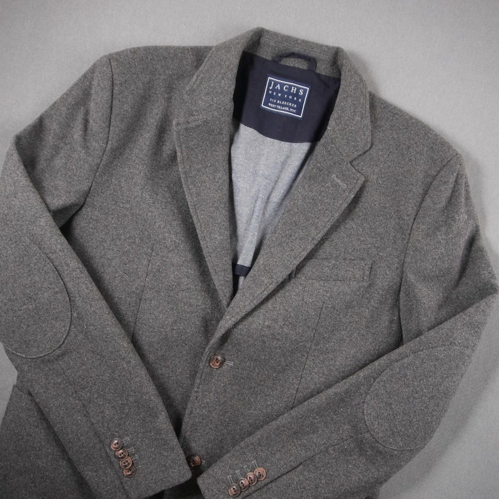 Jachs NY Elbow Patch 2 Button Mens Gray Wool Blend Blazer Jacket Mens M